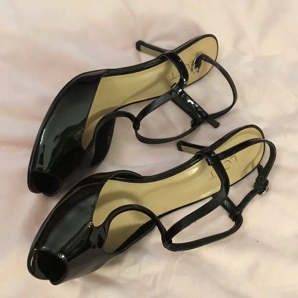 Black Ann Taylor Loft Heels Open Toe Strappy Strap Shoes - Picture 5 of 5
